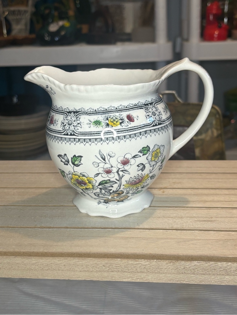 Vintage “Dorset” Floral Porcelain Pitcher - White with Yellow & Green Accents